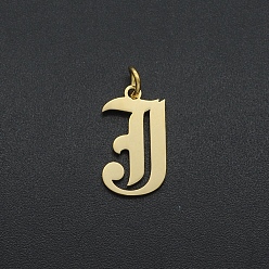 Letter J 304 подвески из нержавеющей стали, с целью перехода в кольце, старый английский, буквы, лазерная резка, ионное покрытие (ip), реальный 18 k позолоченный, letter.j, 16.5x9.5x1 мм, отверстие : 3 мм