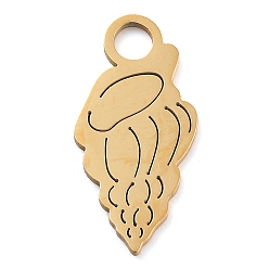 Настоящее золото 18K 304 подвески из нержавеющей стали, лазерная резка, очарование раковины, реальный 18 k позолоченный, 19.5x9x1 мм, отверстие : 3 мм