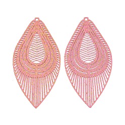 Pink Spray Painted 403 Stainless Steel Big Pendants, with Glitter Powder, Horse Eye Charms, Pink, 54.5x27.5x0.5mm, Hole: 1mm