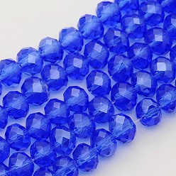 Royal Blue Glass Beads Strands, Pearl Luster Plated, Crystal Suncatcher, Faceted Rondelle, Royal Blue, 6x4mm, Hole: 1mm, about 87~90pcs/strand, about 14 inch