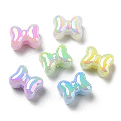Mixed Color UV Plating Rainbow Iridescent Opaque Acrylic Beads, Bowknot, Mixed Color, 11x14.5x9mm, Hole: 1mm