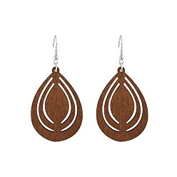Сиена Серьги-подвески в форме капли из полого дерева, платина, цвет охры, 80x40 мм