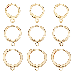 Real 18K Gold Plated 24Pcs 3 Size Brass Huggie Hoop Earring Findings, with Horizontal Loop, Nickel Free, Real 18K Gold Plated, 16.5x14.5x3.5mm, Hole: 1.5mm, Pin: 1mm