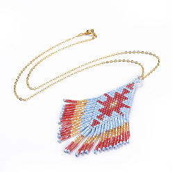 Colorful Handmade Japanese Seed Beads Tassels Pendant Necklaces, with Brass Chain, Colorful, 18 inch(45.8cm)