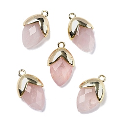 Розовый Кварц Природного розового кварца подвески, с золотой латуни нахождения, подвески в форме клубники, граненые, 19.5x12x6.5 мм, отверстие : 1.6 мм