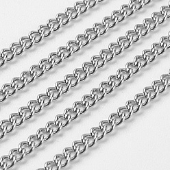 Stainless Steel Color 304 Stainless Steel Twist Chains, Soldered, for Men's Chain Necklace Making, with Spool, Stainless Steel Color, 3x2x0.6mm, about 164.04 Feet(50m)/roll