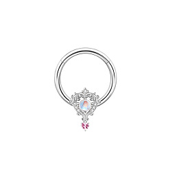 Сердце Латунные кольца для сосков со стразами, платина, сердце, 8 мм, штифты : 1.2 мм