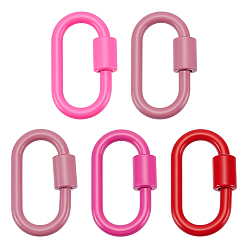 Mixed Color 5Pcs 5 Styles Baking Paint Alloy Screw Locking Carabiners, Carabiner Enamel Oval Clasps, Mixed Color, 36~36.5x22x8mm, Inner Diameter: 28x12mm, 1pc/style