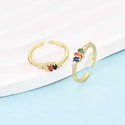 Настоящее золото 18K Манжеты из латуни с микро паве кубический цирконий для женщин, прямоугольные, реальный 18 k позолоченный, 5 мм