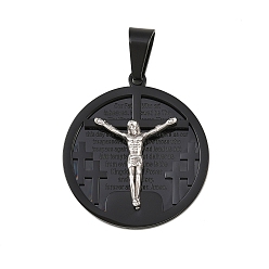 Черный Тема Иисуса 304 подвески из нержавеющей стали, плоско-круглые, ионное покрытие (ip), чёрные, 31x28x4.5 мм, отверстие : 5x8 мм