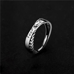 Античное Серебро Регулируемые кольца для пальцев из сплава Word Keep Smile, античное серебро, внутренний диаметр: регулируемый