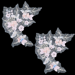 Разноцветный Полиэстеровая вышивка кружево швейные украшения, железо на заплатах, с горным хрусталем и абс пластмассовыми шариками, аксессуары для одежды diy, цветок, красочный, 300x280 мм