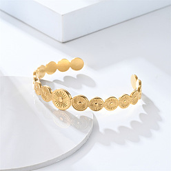 Золотой Плоские круглые 304 браслеты-манжеты из нержавеющей стали для женщин, золотые, внутренний диаметр: 2-1/2 дюйм (6.5 см)