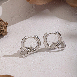 Нержавеющая Сталь Цвет Серьги-кольца из нержавеющей стали в форме сердца, цвет нержавеющей стали, 30x14.2 мм