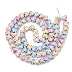 Rainbow Plated Electroplate Non-magnetic Synthetic Hematite Beads Strands, Heart, Rainbow Plated, 5.5x6x3mm, Hole: 1mm, about 80pcs/strand, 15.7 inch