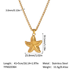 Морская звезда Минималистичные ожерелья с подвесками из нержавеющей стали для женщин в стиле океана, реальный 304 k позолоченный, морская звезда, 18 дюйм (16.14 см)