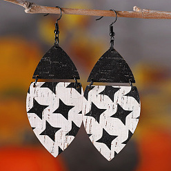 Звезда Деревянные серьги с подвесками в богемном стиле, нержавеющей стали, украшения для женщин, чёрные, звезда, 90x37 мм