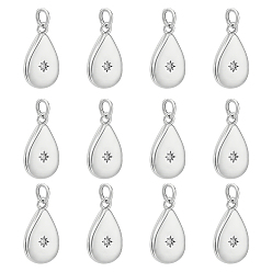 Platinum 12Pcs Brass Micro Pave Clear Cubic Zirconia Pendants, Teardrop, with Jump Ring, Platinum, 16.5x9.5x3.5mm, Hole: 3.5mm
