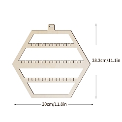 Wheat Hexagon Wood Wall Mounted Display Rack, for Necklaces, Earrings, Keychains, Wheat, 28.2x27.7cm