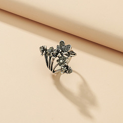 Античное Серебро Кольца для женщин из цинкового сплава со стразами, цветок, античное серебро