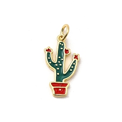 Кактус Подвески из латуни и эмали в стиле ковбоя, долговечный, без свинца и без кадмия, с целью перехода в кольце, реальный 18 k позолоченный, стойки покрытие, кактус, 19x10.5x1.5 мм, отверстие : 3.5 мм