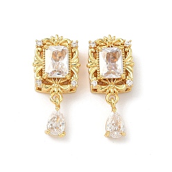 Прозрачный Латунные микро проложить кубического циркония бусы, прямоугольник и слеза, реальный 18 k позолоченный, прозрачные, 23x10x6 мм, отверстие : 1.5 мм