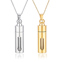 Golden & Stainless Steel Color 2Pcs 304 Stainless Steel Perfume Bottle Pendants, Column Bottle Charms, with 2Pcs 304 Stainless Steel Cable Chain Necklaces, Golden & Stainless Steel Color, 47.4x12.9mm