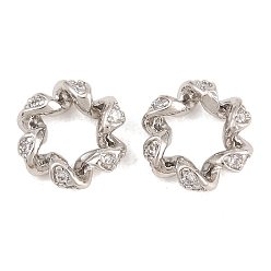 Платина Витые латунные прозрачные кубические циркониевые бусины, европейские бусины, цветочные большое отверстие бусы, без кадмия и без свинца, стойки покрытие, долговечный, платина, 10x3 мм, отверстие : 5 мм