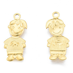 Real 18K Gold Plated Ion Plating(IP) 304 Stainless Steel Pendants, Boy, Real 18K Gold Plated, 21.5x9x1.5mm, Hole: 1.6mm
