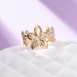 Настоящее золото 18K Латунные регулируемые открытые манжеты для женщин, без кадмия, без никеля и без свинца, цветок, реальный 18 k позолоченный, 15.5 мм