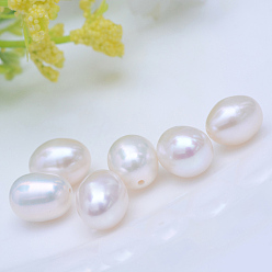 Blanco Perlas naturales perlas de agua dulce cultivadas, perlas de media perforados, arroz, blanco, 8~9 mm, medio agujero: 0.8 mm