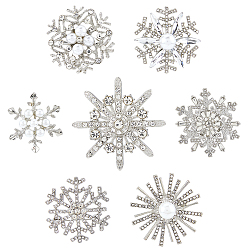 Платина 7 шт. 7 стили снежинки, сплав, стразы, значки на лацкан, с абс пластмассовыми жемчужными бисером, платина, 34~45x30.5~45 мм, 1 шт / стиль
