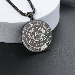 Рак 201 ожерелья из нержавеющей стали с цепочкой из сплава, чёрные, плоский круглый узор созвездия, рак, 23.62 дюйм (60 см)