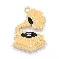Белый Навахо Подвески из эмали и сплава, подвески для граммофона, золотые, без кадмия, без никеля и без свинца, навахо белый, 24x17x2 мм, отверстие : 1.8 мм