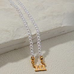 Золотой Сплав номер 111 подвеска из искусственной смолы с белыми круглыми бусинами ожерелья для женщин, золотые, 16.54 дюйм (42 см)