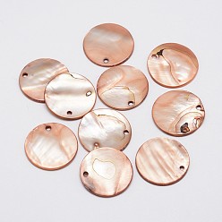 Bisque Dyed Natural Flat Round Shell Pendant, Bisque, 25x2mm, Hole: 2mm