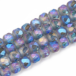 Kornblumenblau Galvanisieren Glasperlen, facettiert, matt, Runde, Kornblumenblau, 10x10 mm, Bohrung: 1.4 mm, ca. 72 Stk. / Strang, 27.5 Zoll