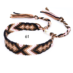 Camel Cotton Braided Rhombus Pattern Cord Bracelet, Ethnic Tribal Adjustable Brazilian Bracelet for Women, Camel, 5-7/8~14-1/8 inch(15~36cm)