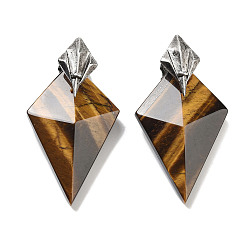 Тигровый глаз Природных тигровый глаз подвески, граненые подвески-воздушные змеи с фурнитурой из латуни, покрытой старинным серебром, 46.5x24x11 мм, отверстие : 4.5 мм