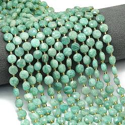 Амазонит Природных амазонит бисер нитей, граненый шестиугольный разрез, плоско-круглые, с бисером, 8~8.5x5 мм, отверстие : 0.8 мм, около 36 шт / нитка, 15.16''~15.24'' (38.5~38.7 см)