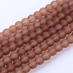 Camel Transparent Glass Bead Strands, Frosted, Round, Camel, 10mm, Hole: 1.3~1.6mm, about 80pcs/strand, 31.4 inch