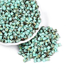 Turquoise Opaque Picasso Glass Beads, Column, Turquoise, 4x3.5mm, Hole: 0.9~1mm, about 3461pcs/pound