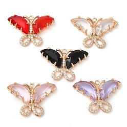 (52) Непрозрачная лаванда Подвески из латуни с покрытием из прозрачного кубического циркония, со стеклом, без свинца и без кадмия, долговечный, очарование бабочки, реальный 14 k позолоченный, разноцветные, 20x28x5 мм, отверстие : 1.4 мм