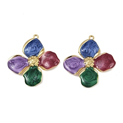 Разноцветный 304 нержавеющей стальной эмали подвески, ионное покрытие (ip), , реальный 18 k позолоченный, красочный, 42x39x3.7 мм, отверстие : 2.2 мм