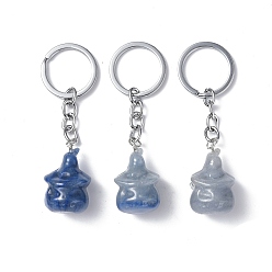 Blue Aventurine Dyed & Heated Natural Blue Aventurine Keychains, with Iron Keychain Clasps, Ghost, 8cm