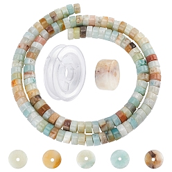 Амазонит Наборы для изготовления эластичных браслетов своими руками, в том числе 1 нитки колонны из натурального амазонита бусины и 1 свернуть прочную эластичную эластичную нить, 6~6.5x3.5 мм, отверстие : 1 мм, около 118 шт / нитка, 15.5~15.7 дюйм (39.5~40 см)