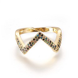 Golden Adjustable Brass Micro Pave Cubic Zirconia Finger Rings, Golden, Size: 7, 17mm