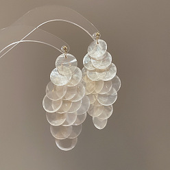 (404) Непрозрачное AB Кислое яблоко Серьги с болтами, плоско-круглые, с булавками стерлингового серебра, цветочный белый, 86x40 мм