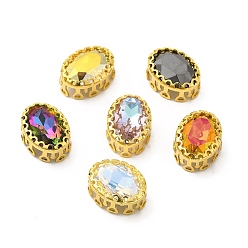 Mixed Color Oval Shaped Sew on Rhinestone, Glass Rhinestone, Garments Accessories, Multi-Strand Links, with Golden Tone Brass Findings, Mixed Color, 15x11.5x7.5mm, Hole: 1.2mm