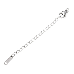 Нержавеющая Сталь Цвет 304 Удлинитель цепочки из нержавеющей стали с подвесками в форме капли, цвет нержавеющей стали, 73 мм